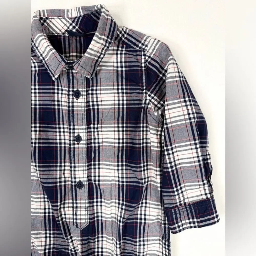BABYGAP Baby Boys' Navy Blue Plaid Flannel Long Sleeve One‎ Piece Size 18-24M